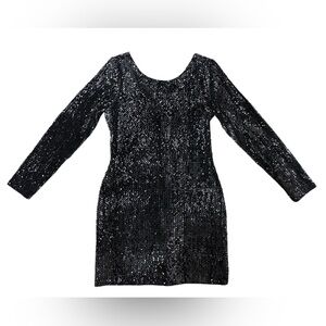 Ann Taylor Loft Sheath Dress Black All Over Sequin Long Sleeve Scoop Neck Size 6